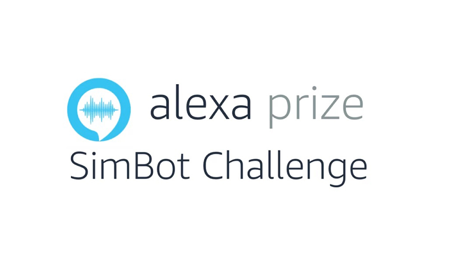  The image says Alexa Prize Simbot Challenge and a blue and white speech bubble.