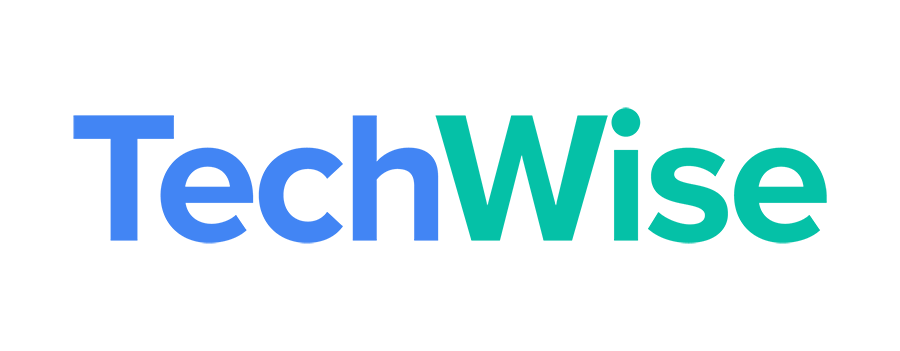  The TechWise logo features its name in blue and green.