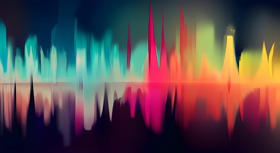  A graphical representation of spikey soundwaves in shades of blue and red.