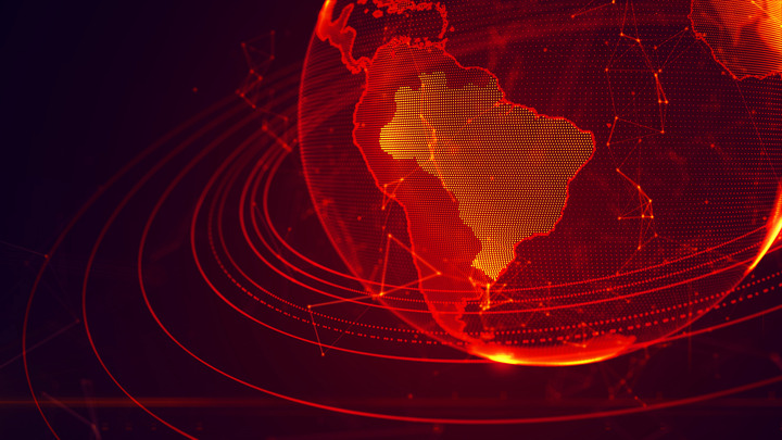  Decorative image featuring the globe in red with Brazil called out in orange.